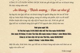 THÔNG BÁO NGHỈ TẾT NGUYÊN ĐÁN NHÂM DẦN 2022